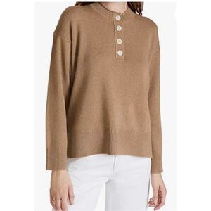Theory Button Up Cashmere Camel Beige Canvas Pullover S